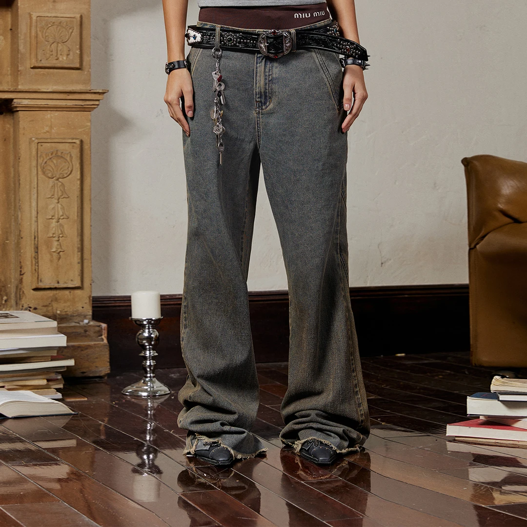 Rocawear美式潮牌吊染渐变水洗堆叠宽松牛仔裤男