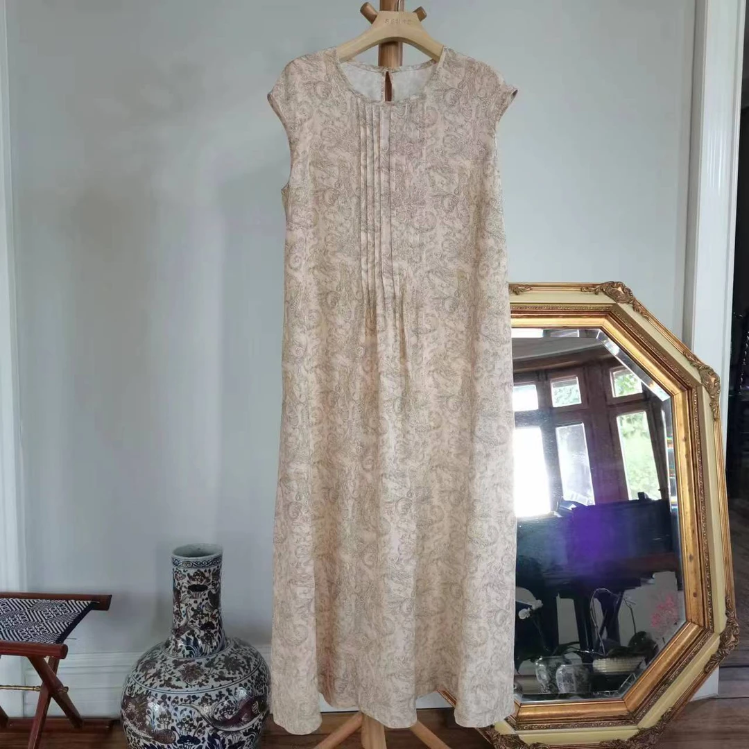 SENSE  25年   玫瑰纤维圆领手风琴褶皱无袖连衣裙