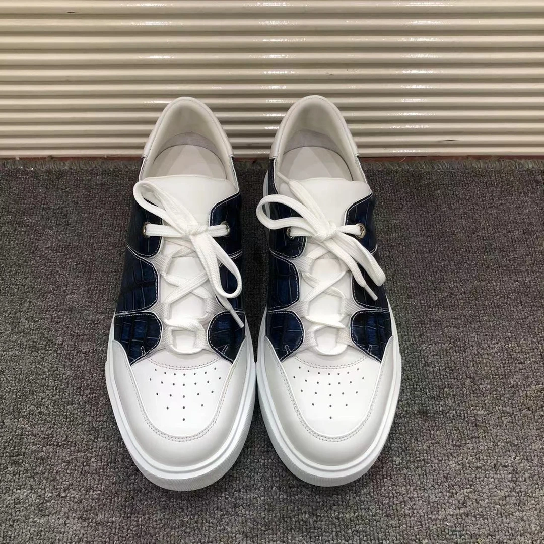 2022年夏季新款休闲板鞋 牛皮拼鳄鱼皮平底鞋 高端私人订制皮鞋