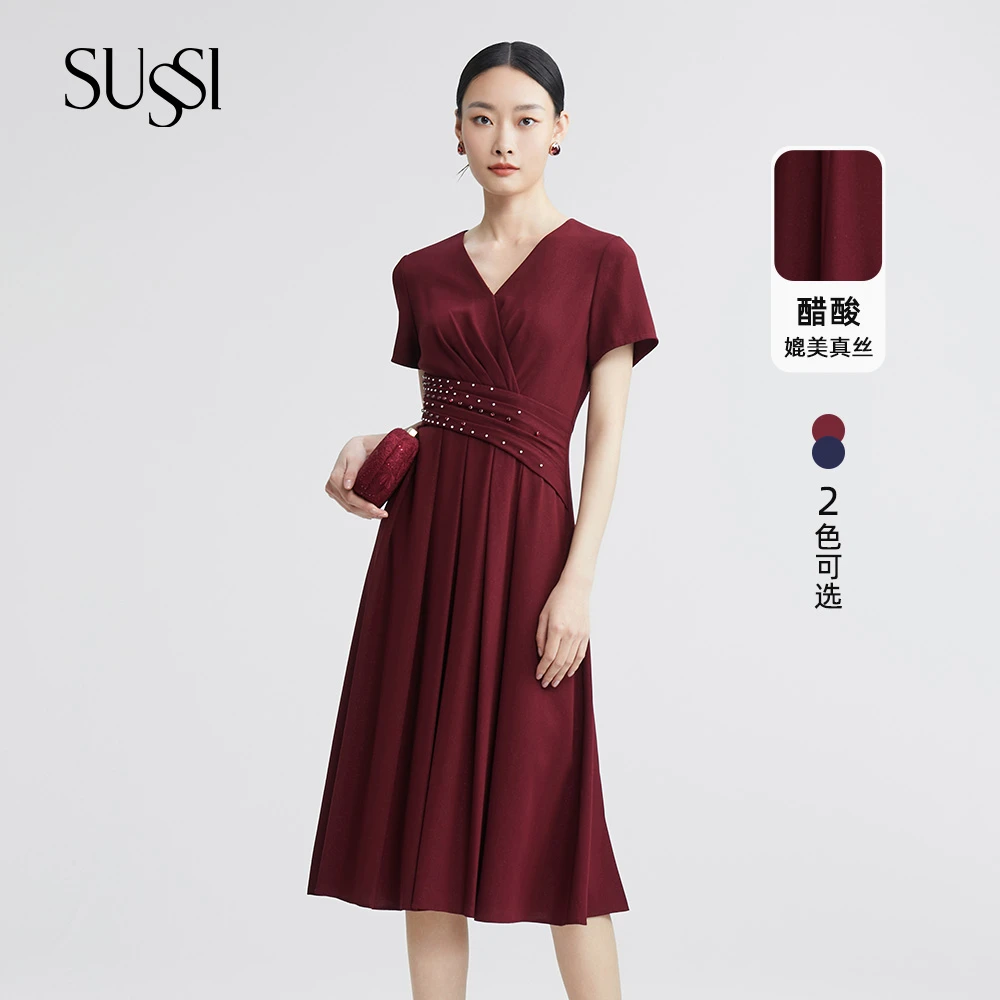 SUSSI/古色25夏商场同款 多色 气质通勤收腰连衣裙女装