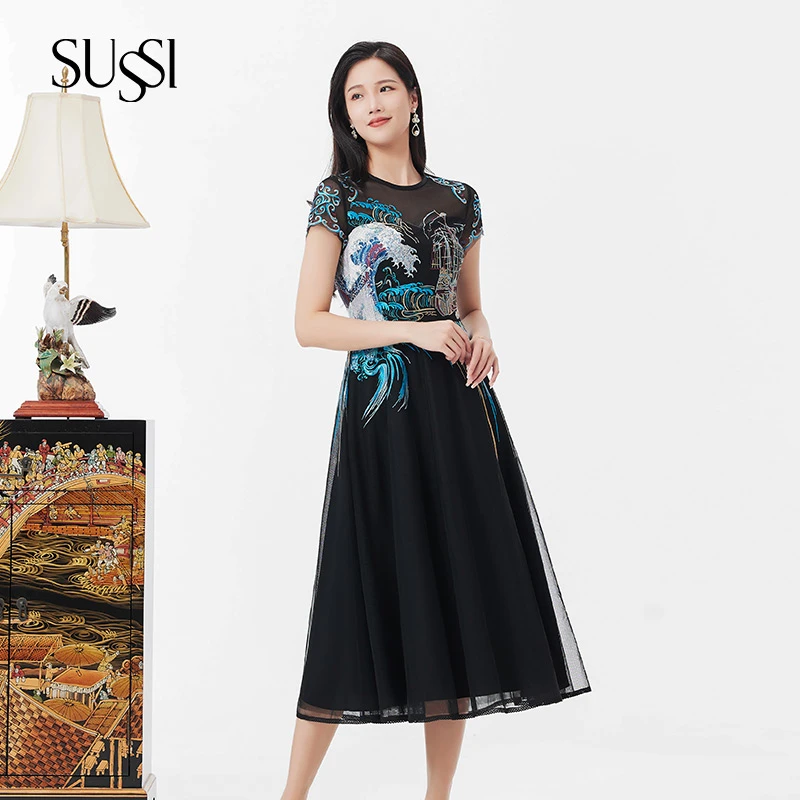 SUSSI/古色“海上丝绸之路”夏季复古修身中国风连衣裙