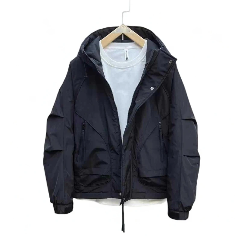 2024春秋新款男士连帽纯色户外运动休闲防风宽松百搭潮流夹克外套