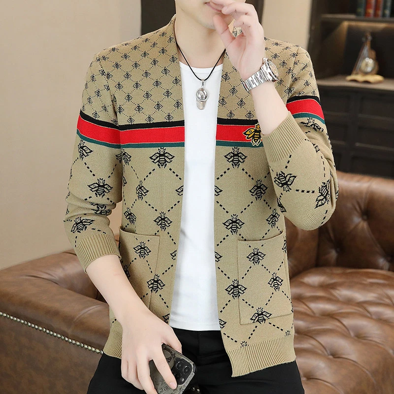 轻奢高端定制潮牌蜜蜂刺绣春秋新款开衫毛衣针织衫外套