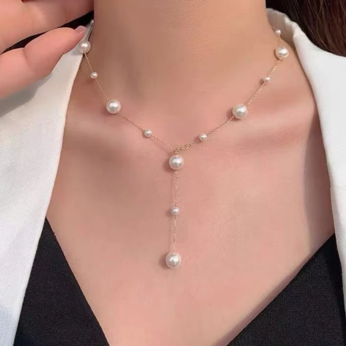 链子925银仿珍珠 925银满天星项链流苏珠珠高级感气质轻奢锁骨链