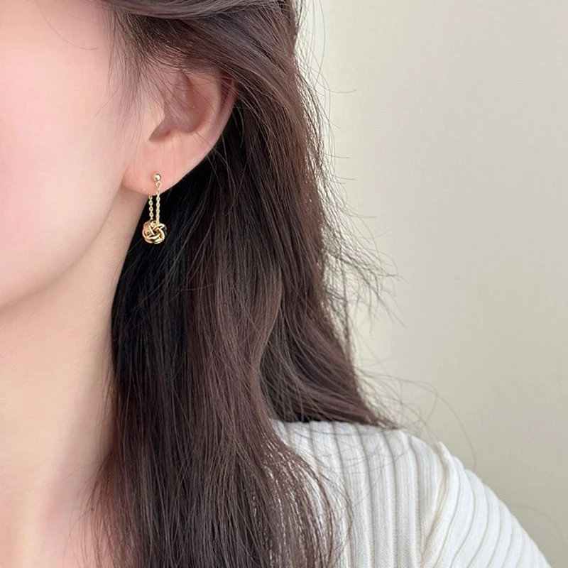黄铜耳饰 流苏法式设计感耳钉高级耳环圆脸显瘦耳坠