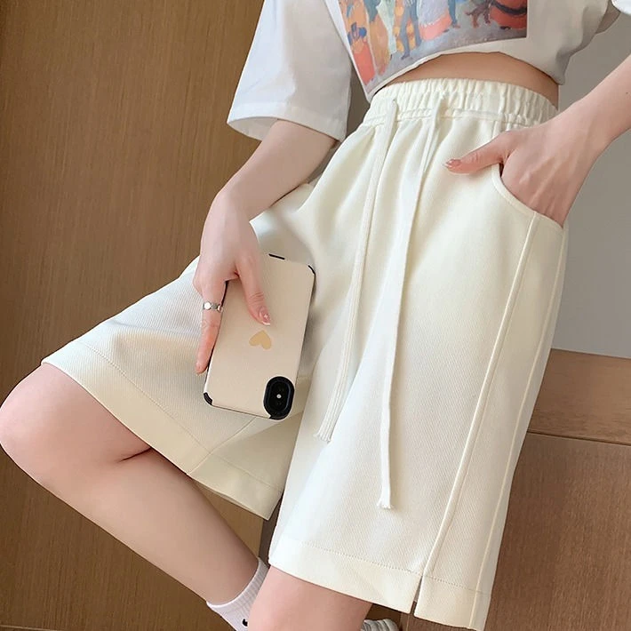 白色短裤女夏季2024新款外穿中裤显瘦高腰直筒休闲五分运动阔腿裤