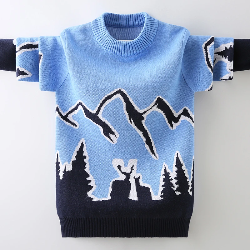 儿童新款童装8-15岁潮款打底衫毛衣男童大童加绒加厚秋冬保暖圆领