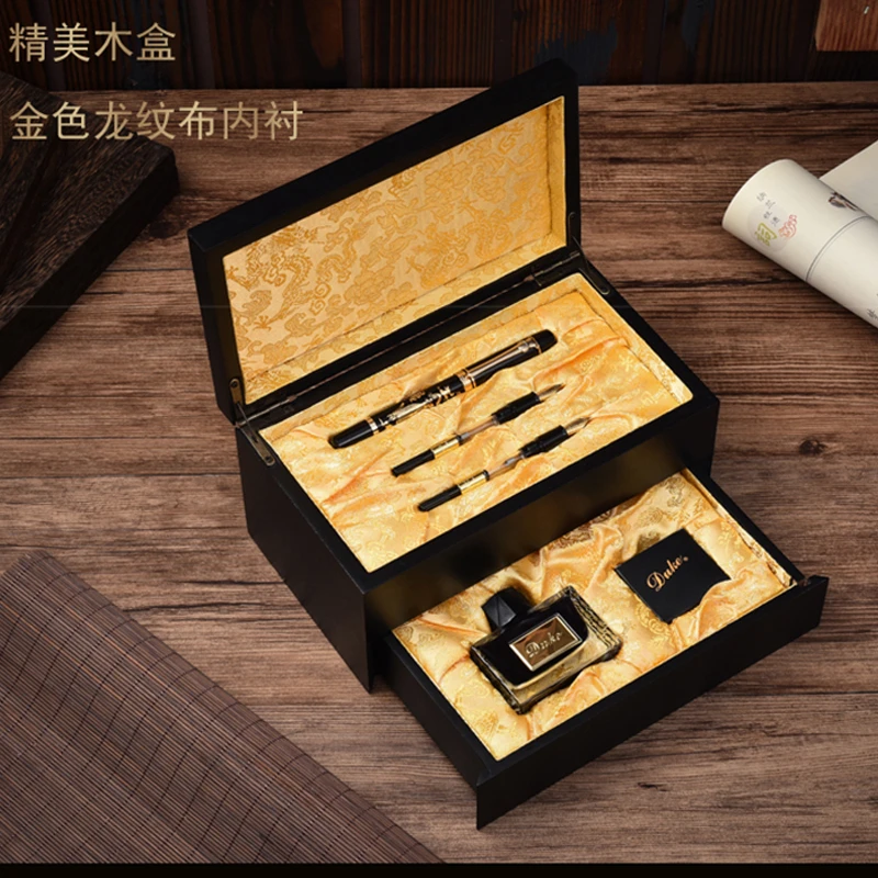 Duke/公爵经典龙腾盛世三用笔木盒装练字书法钢笔美工笔