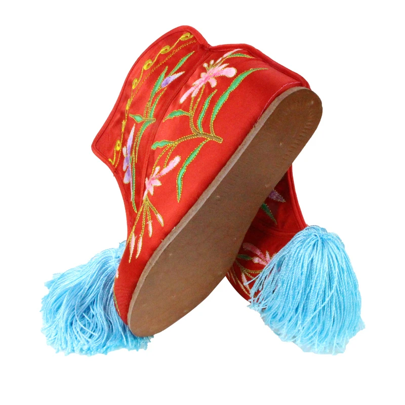 现货绣花鞋戏曲鞋靴汉服女快靴内增高橡胶底轮胎底古风布鞋女靴