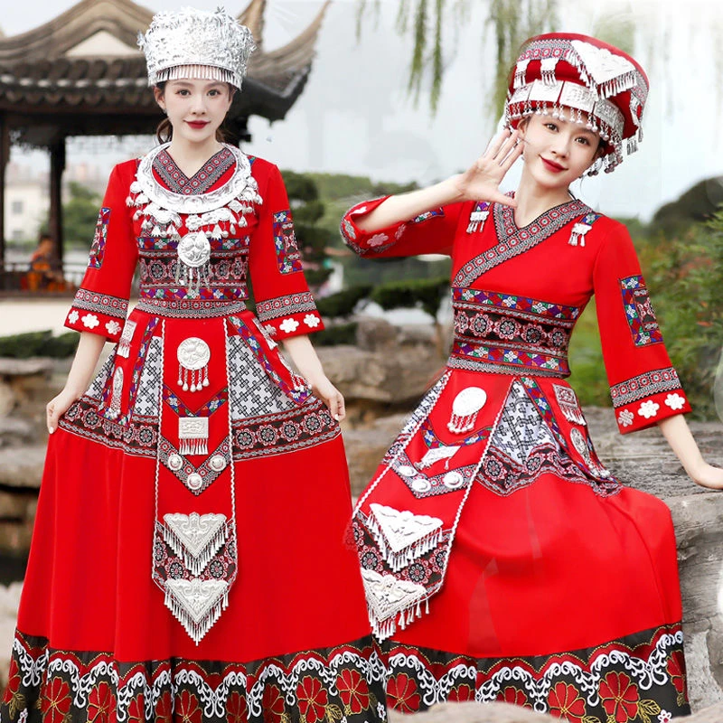 少数民族服饰贵州苗寨苗族服装女云南侗族瑶族土家族舞蹈服演出服