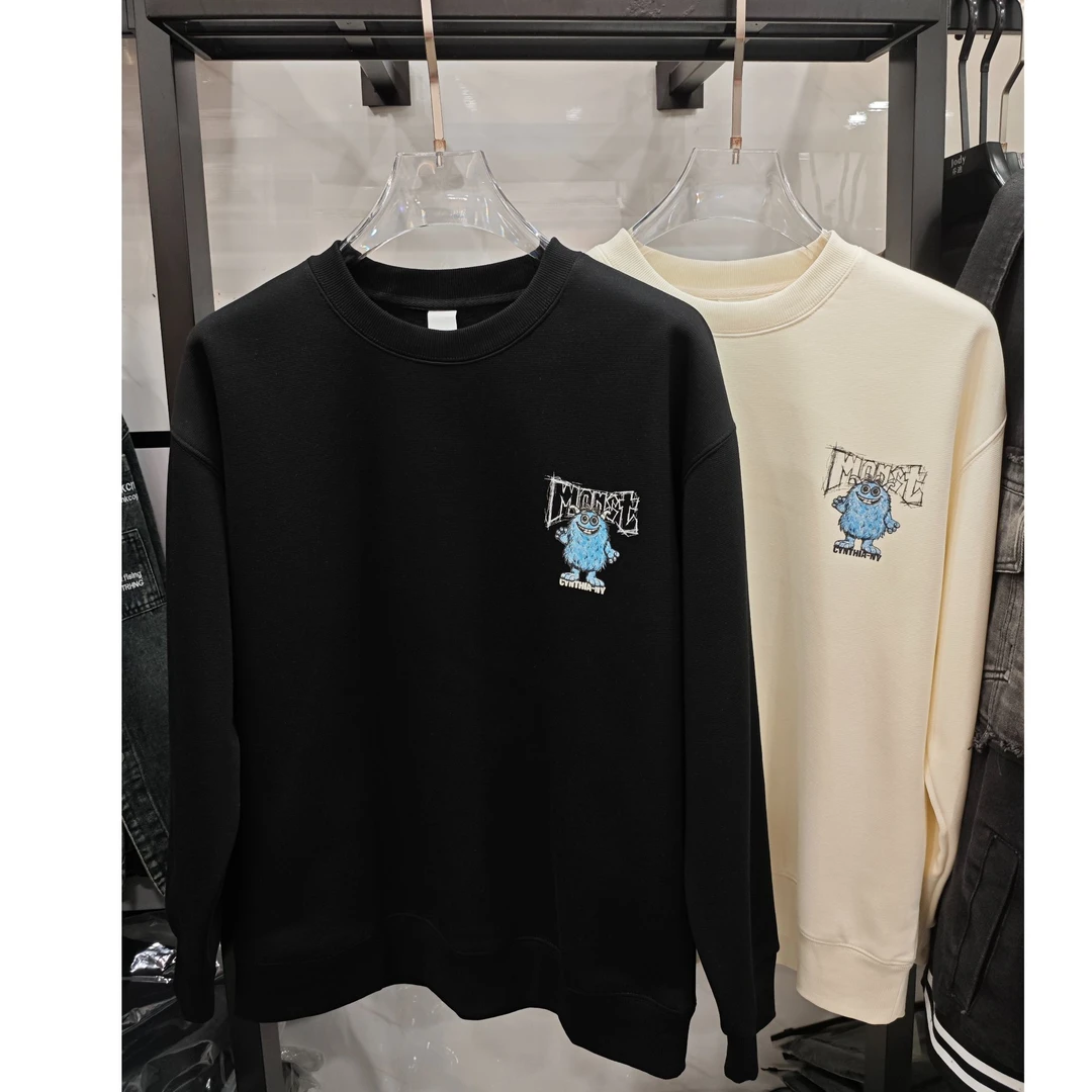 5829男士加绒圆领卫衣涂鸦小怪兽