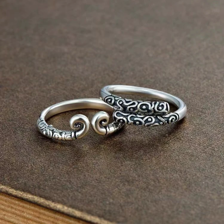 足银戒指 个性紧箍咒金箍棒戒指情侣对戒【足银999】