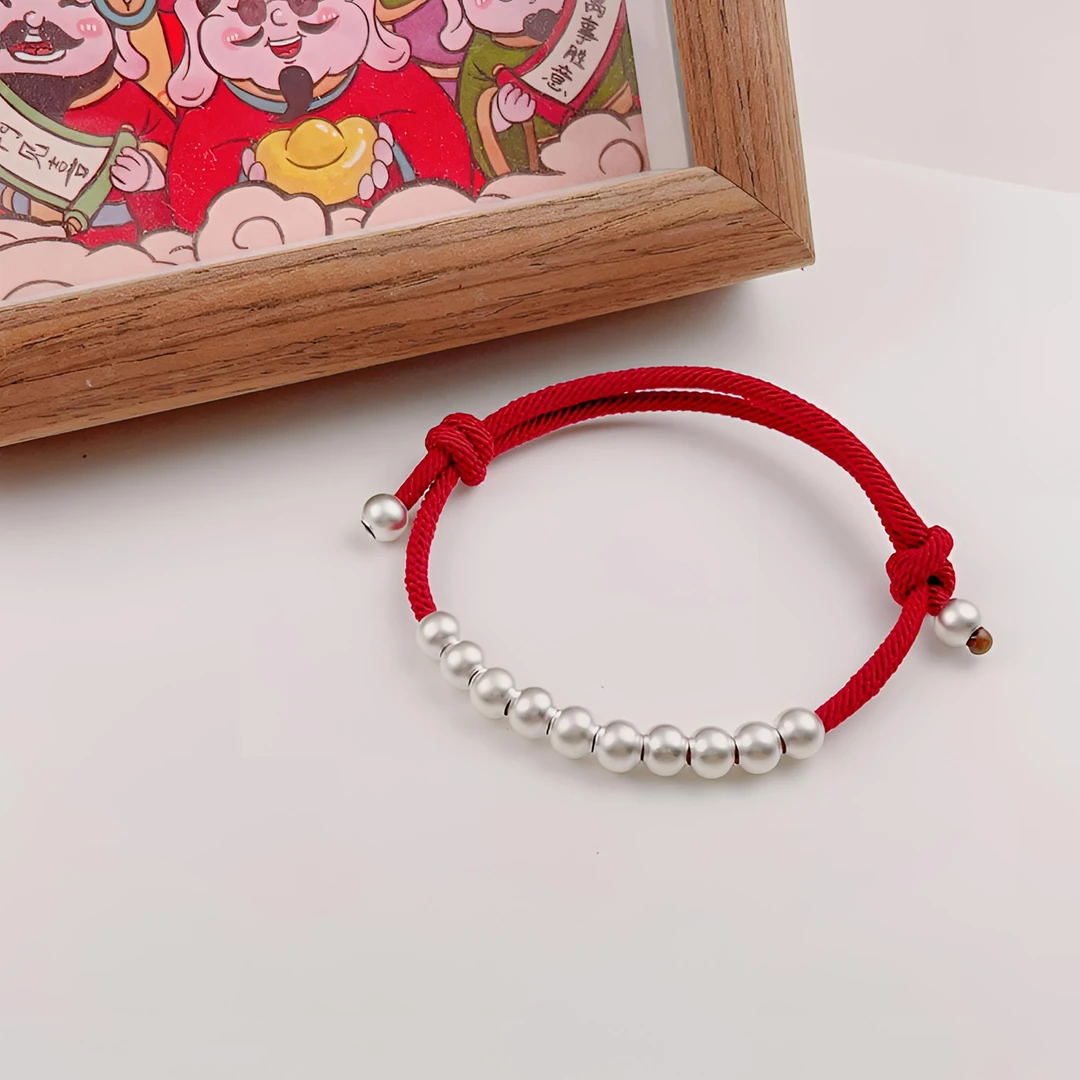 足银手链 古法6M十全十美手链情侣编织红绳儿童节礼物【足银990】