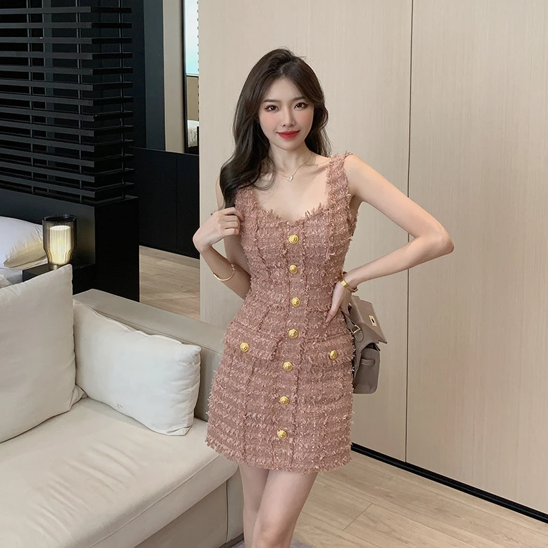 香氛小巴 本期b入！重工拉毛工艺金扣定染连衣裙气质显瘦