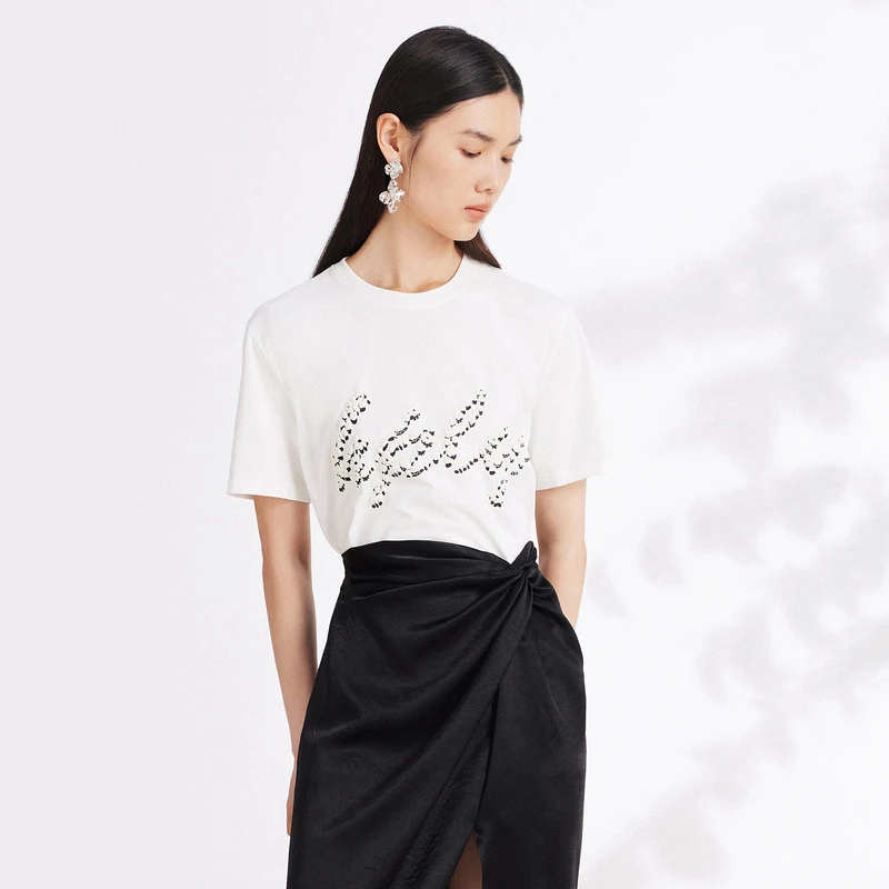 HPLY荷比俪夏季新款女双面凉感印花宽松T恤HDD24620171