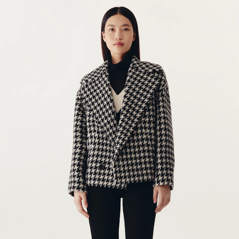 HPLY荷比俪冬季新款女大衣领千鸟格休闲版型大衣HMC42500375