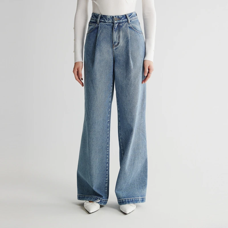 HPLY/荷比例新款解构设计随性阔腿牛仔裤HDD42420050