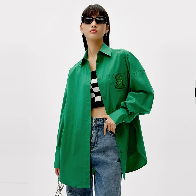HPLY荷比俪春季新品女光感面料植绒装饰风格衬衫HDC11630025