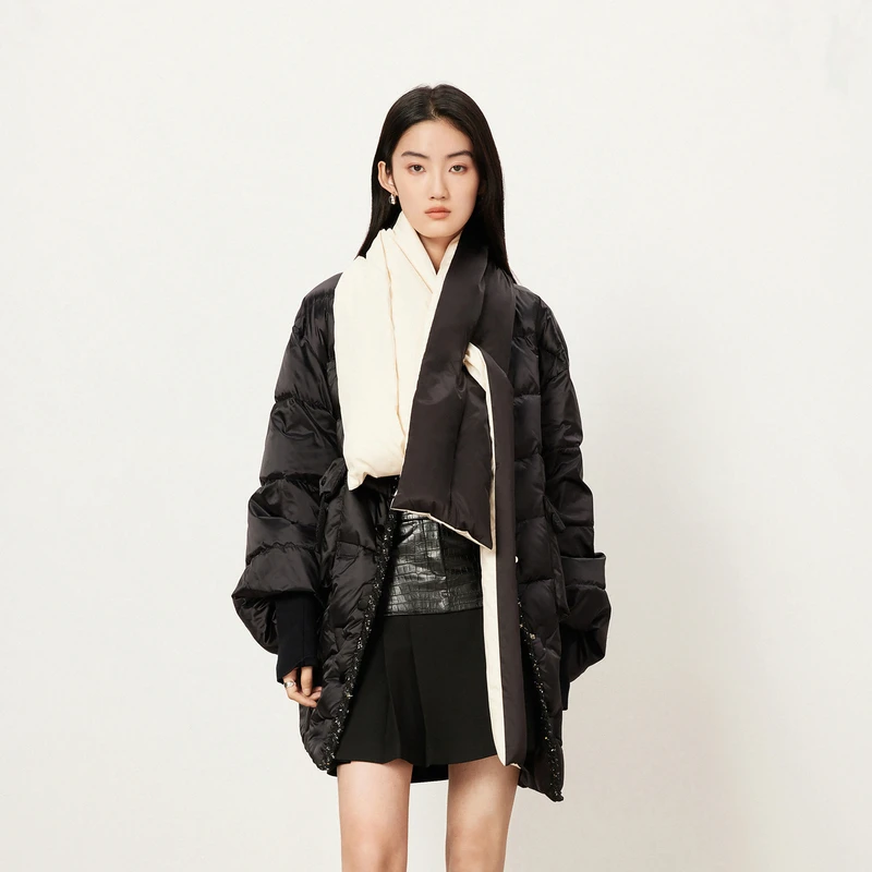 【商场同款】HPLY荷比俪冬季新款撞色围巾羽绒服HYD42560282