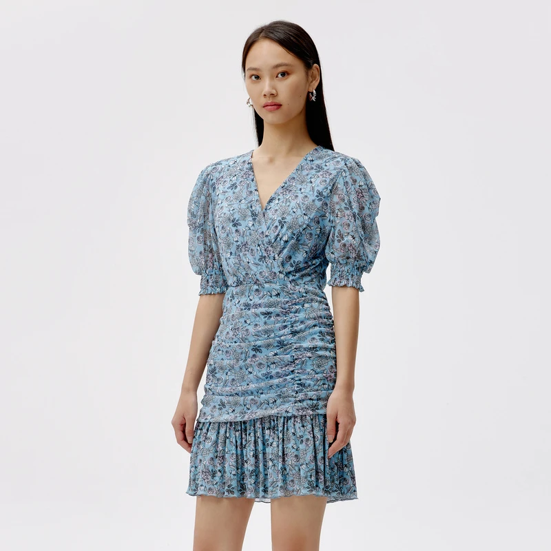 荷比俪夏季新款女抽褶设计浪漫连衣裙HMC24750277