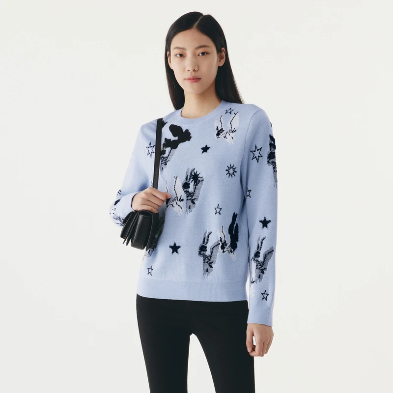 HPLY/荷比俪秋季新款女主题萌趣兔子提花针织衫HYC35650341-1