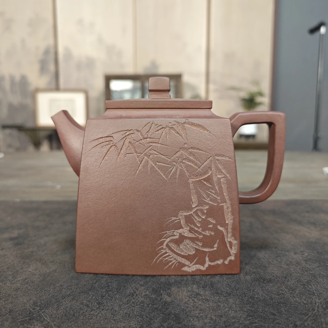 赵仙书画，王开刻绘宜兴原矿名家紫砂壶升方壶