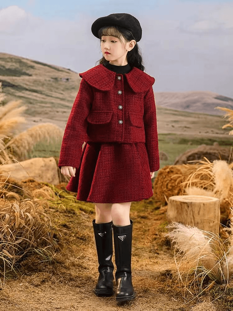 装2023冬装新款儿童加棉加厚套裙女孩秋冬款圣诞套装裙小香风洋气