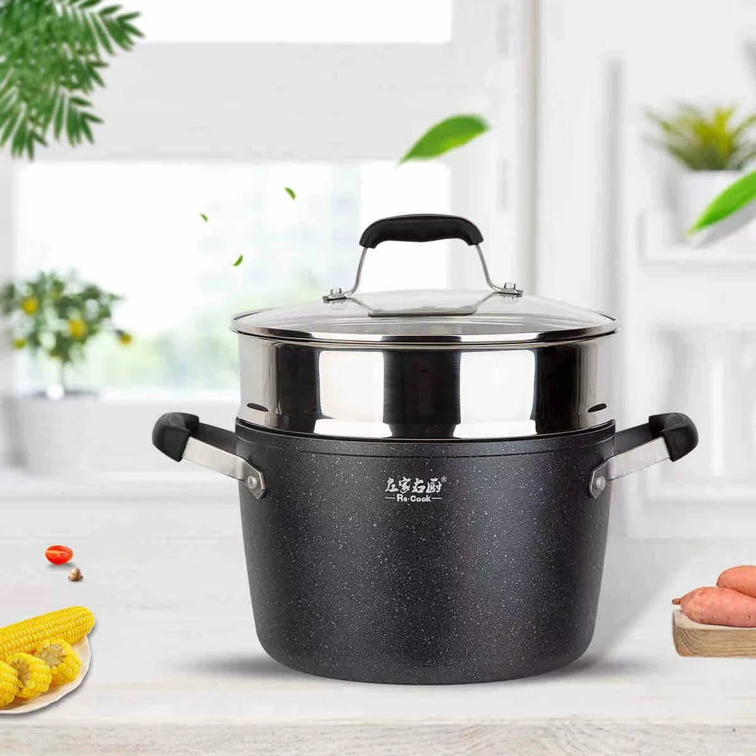 ZUOJIAYOUCHU/左家右厨银杉系列不粘蒸锅24cm大容量电磁炉通用