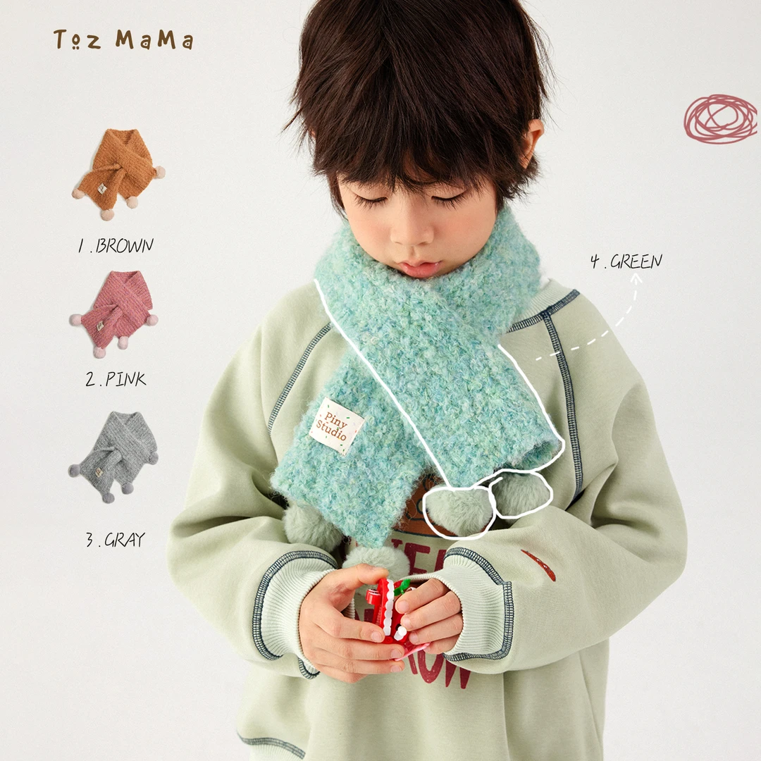 豆几妈 10/8【可爱球球纯色围巾】男女童可爱秋装围巾儿童围脖