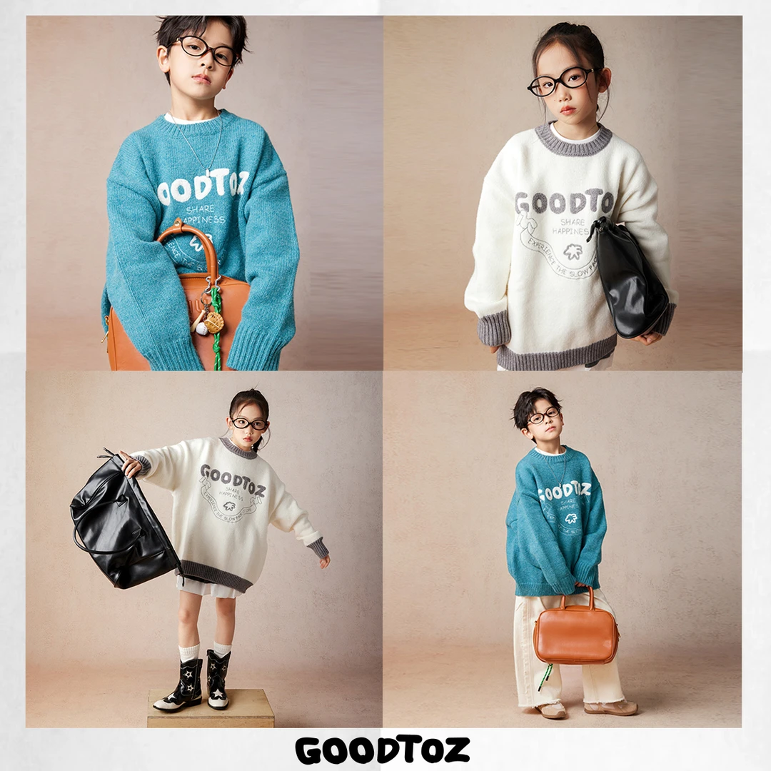 GOODTOZ儿童【加倍舒适】中大童毛衣毛巾绣图案圆领打底套头毛衣女