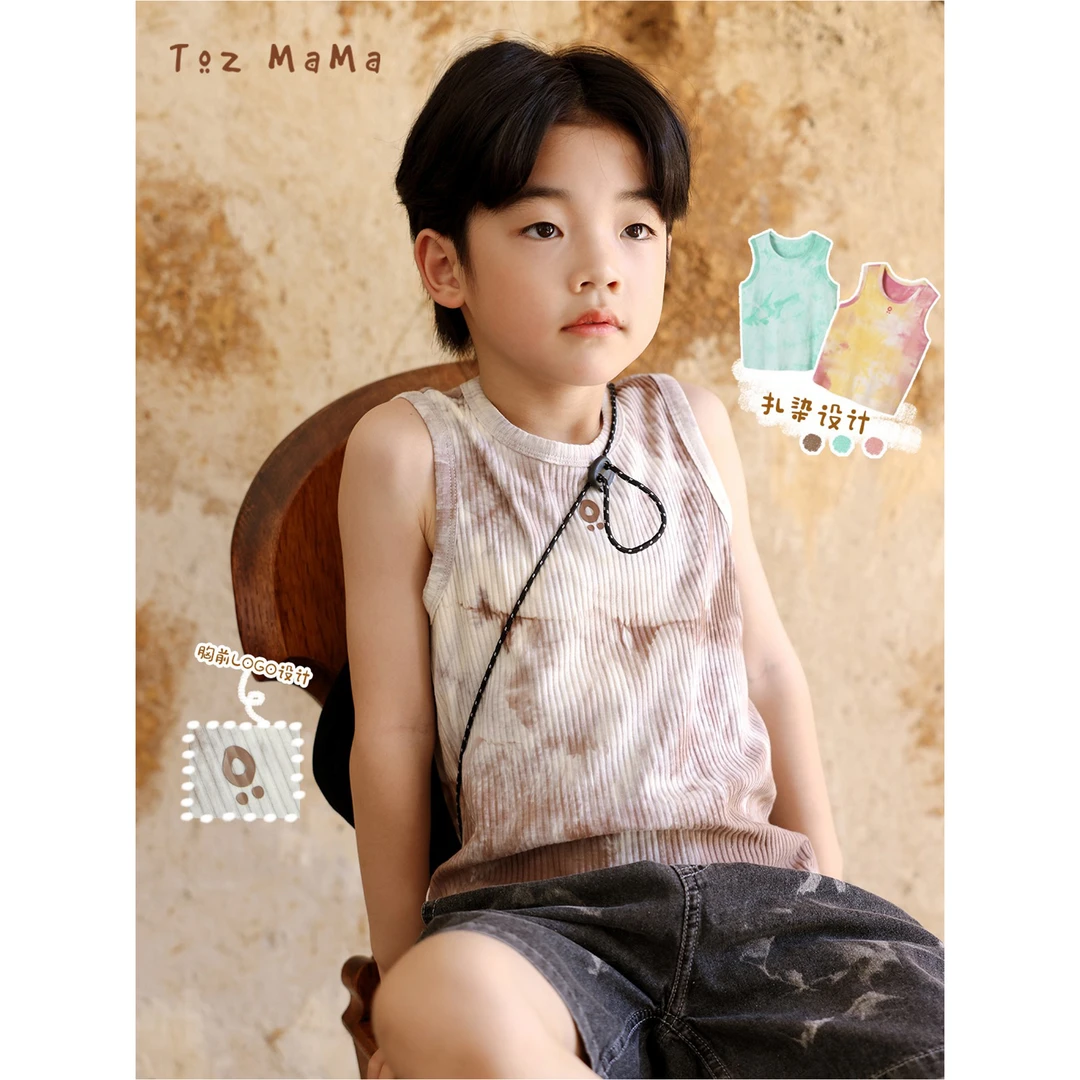 豆几妈5/2【扎染艺术】儿童小童背心无袖夏季男童扎染印花背心女童