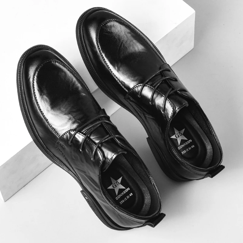 休闲皮鞋男商务百搭手抓纹系带青年办公正装男2025新款男士85316