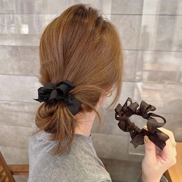 新款蝴蝶结皱褶发圈少女弹力皮筋儿马尾发绳百搭丸子气质头绳发饰