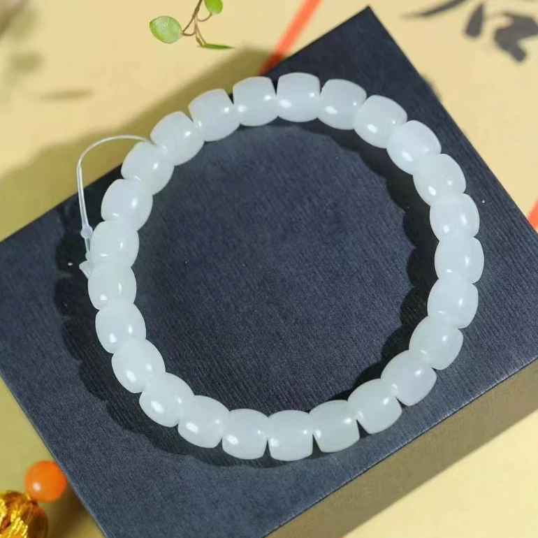 正品天然和田玉白玉直切手串手链女款简约时尚经典复古风手饰手链
