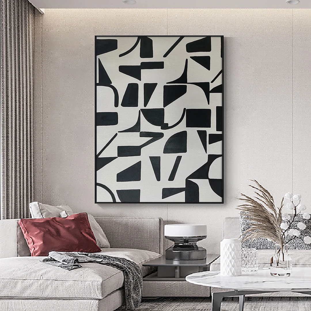 《黑白艺术》纯手绘装饰画高档玄关过道画竖款单幅铝合金框环保背板