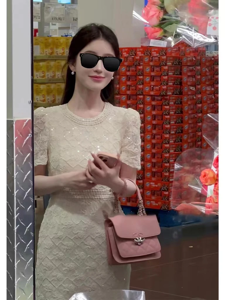 5628法式时尚轻奢蕾丝连衣裙女2025年夏季新款气质显瘦长裙子