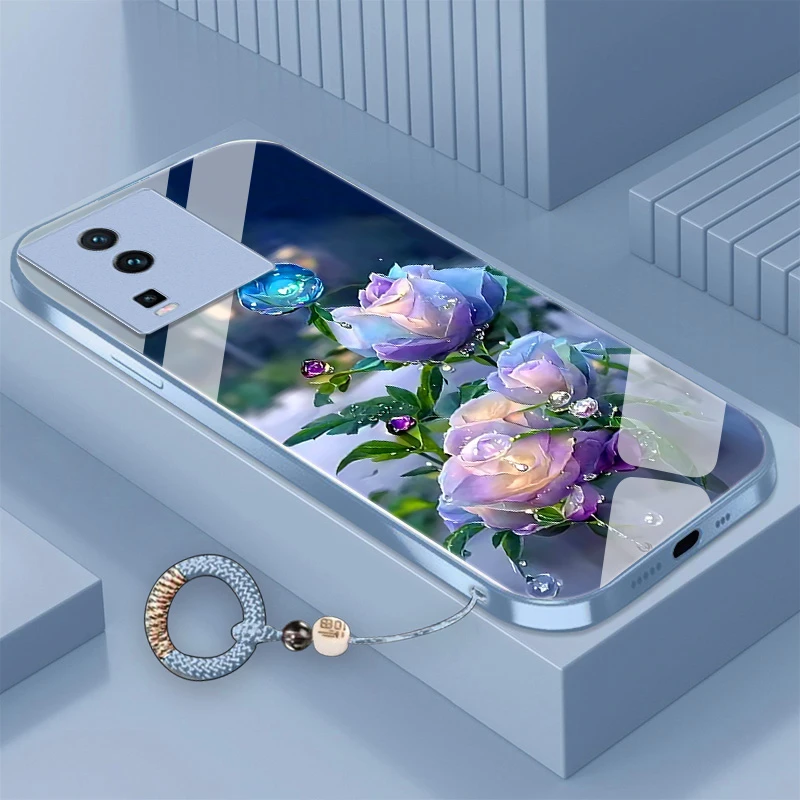 花朵iQOONeo7竞速版手机壳金属漆玻璃网红耐脏全包潮牌时尚硬壳