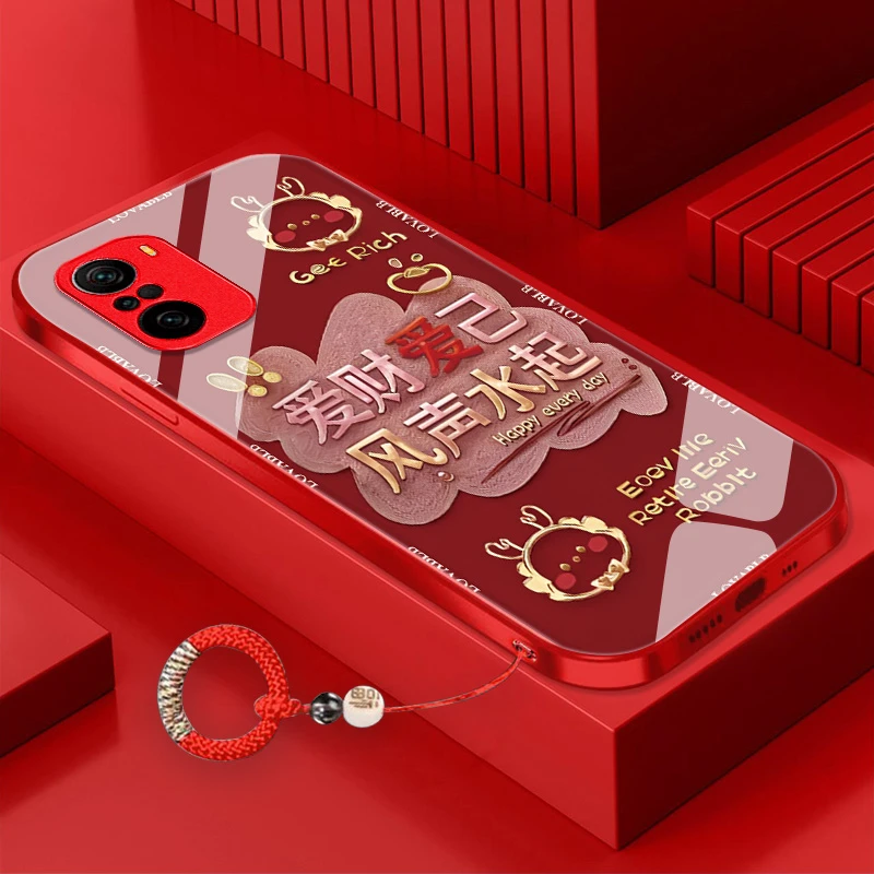 爱财爱己红米K40手机壳金属漆玻璃防摔简约硬壳潮牌耐脏全包网红