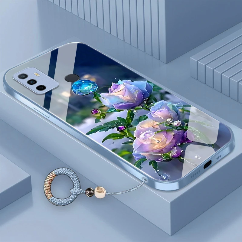 花朵OPPOA32手机壳金属漆玻璃全包轻奢防摔硬壳时尚创意网红耐脏