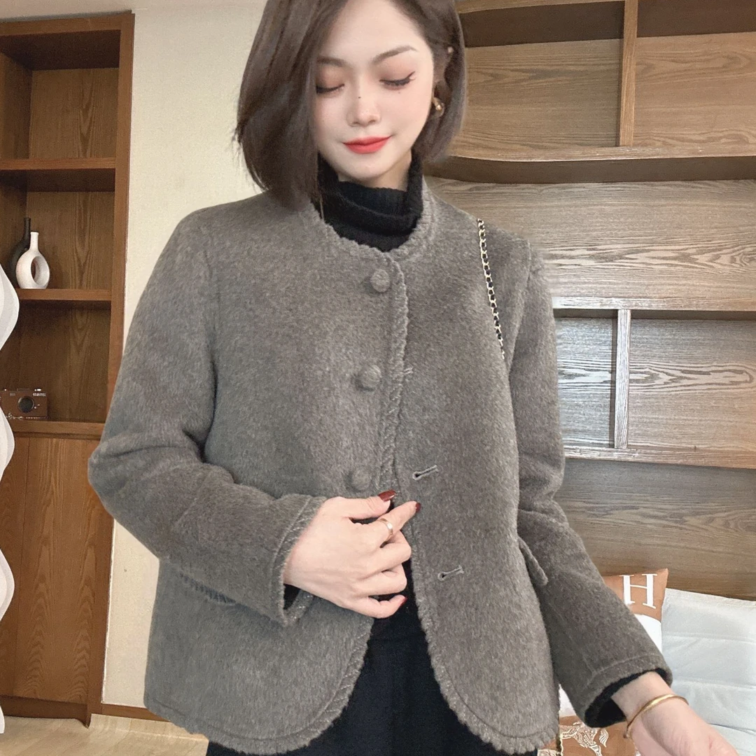 茜百万【芭蕾少女】秋冬羊毛双面大衣女小香风短款毛呢外套女复古