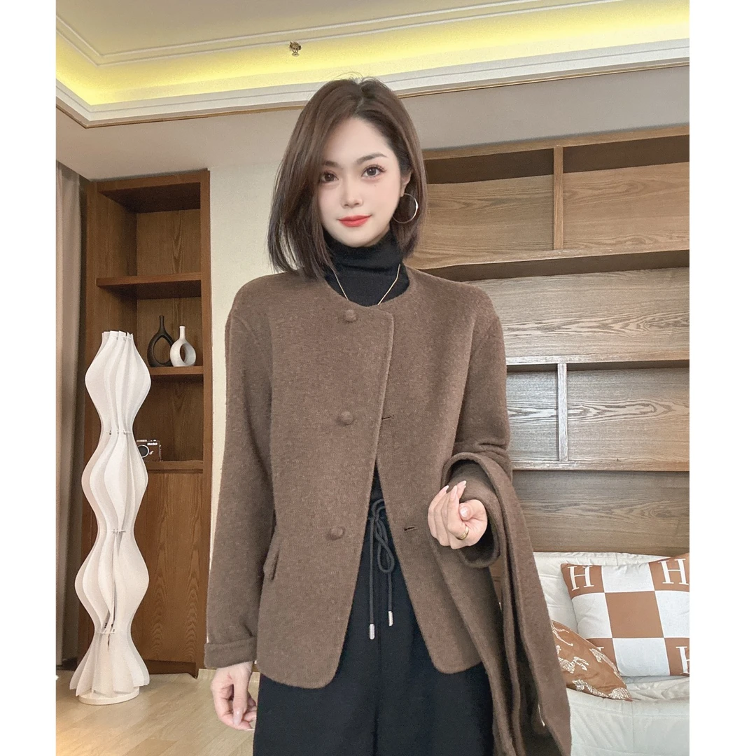 茜百万【实穿主义】休闲百搭双面冬季毛呢大衣女双面呢网红短款