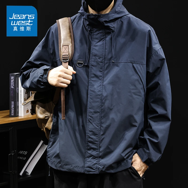 Jeanswest/真维斯秋冬美式连帽夹克男款潮流宽松百搭休闲防风外套