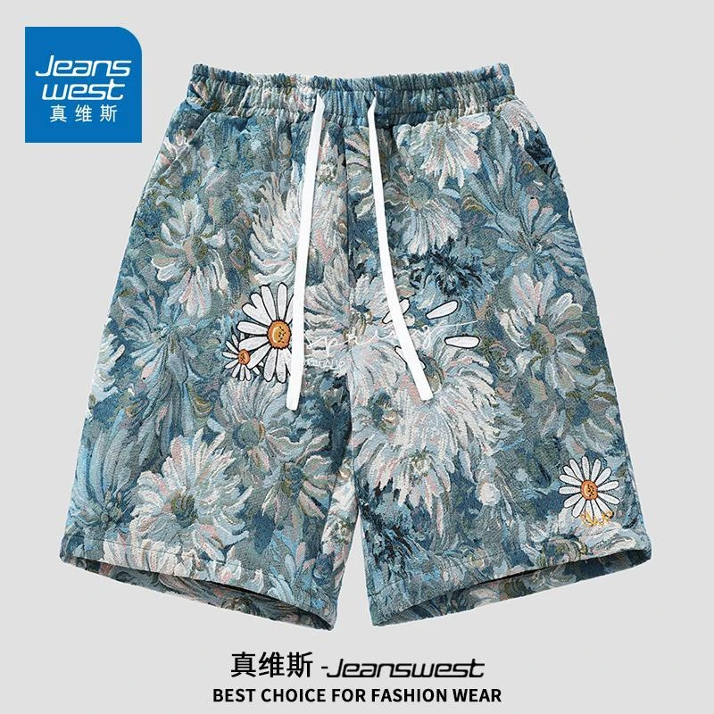 Jeanswest/真维斯男士印花短裤夏季薄款痞帅潮男宽松舒适沙滩中裤