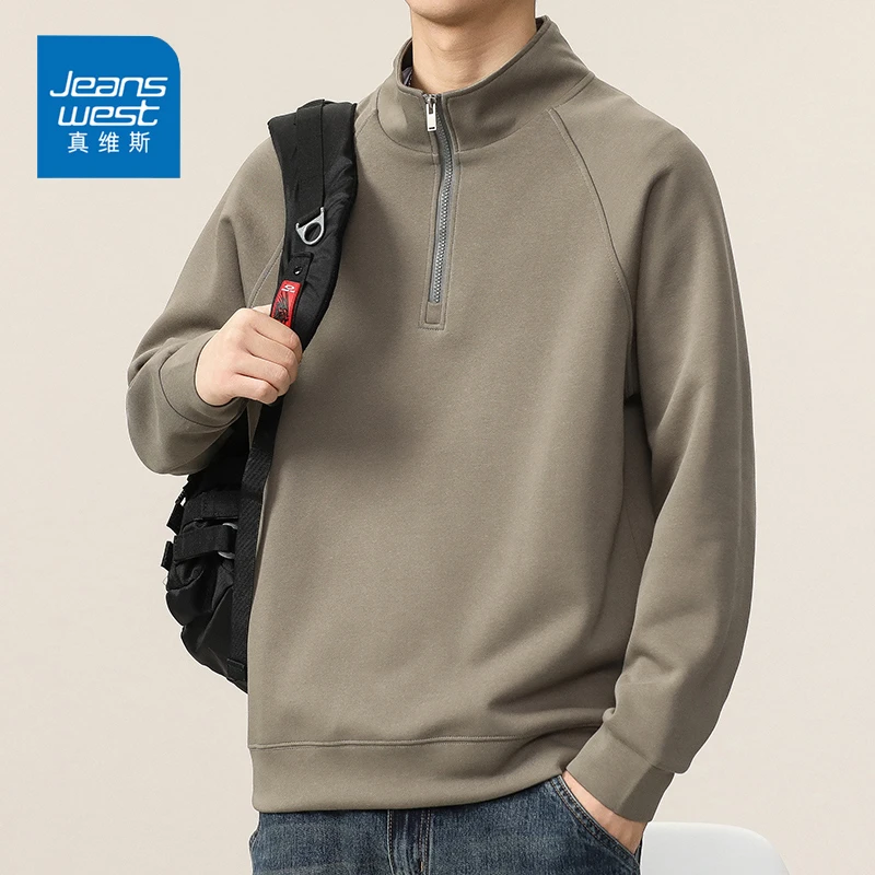 Jeanswest/真维斯潮流半拉链卫衣男士秋冬新款宽松休闲百搭上衣男