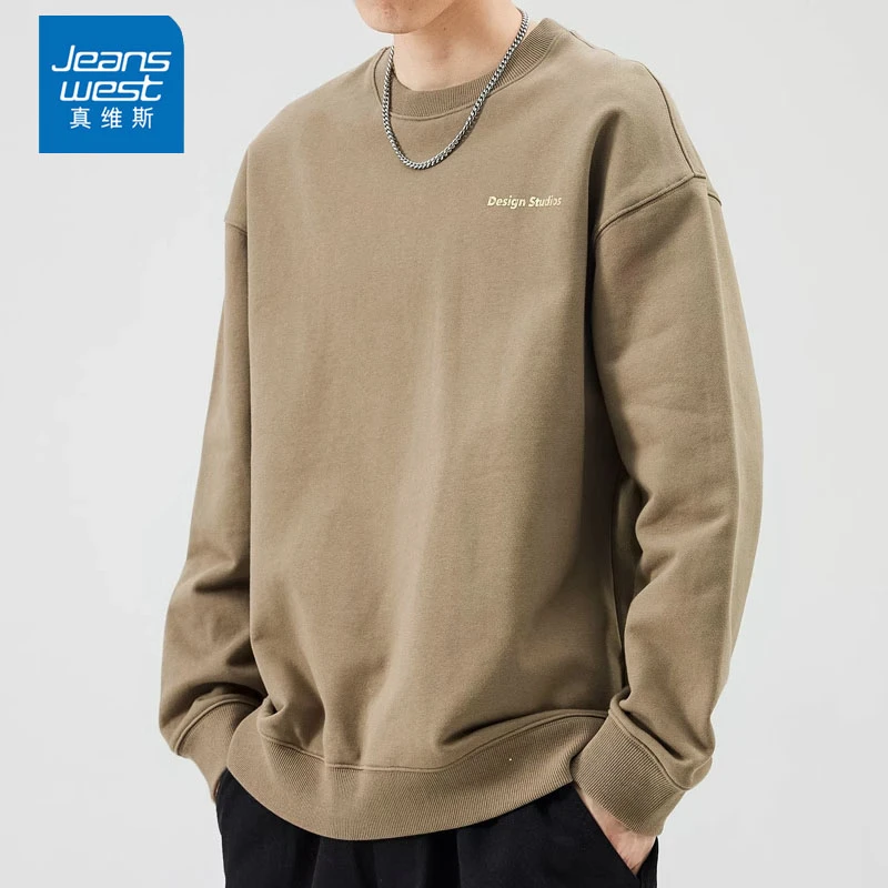Jeanswest/真维斯春秋男士卫衣潮流圆领宽松美式百搭纯棉长袖上衣