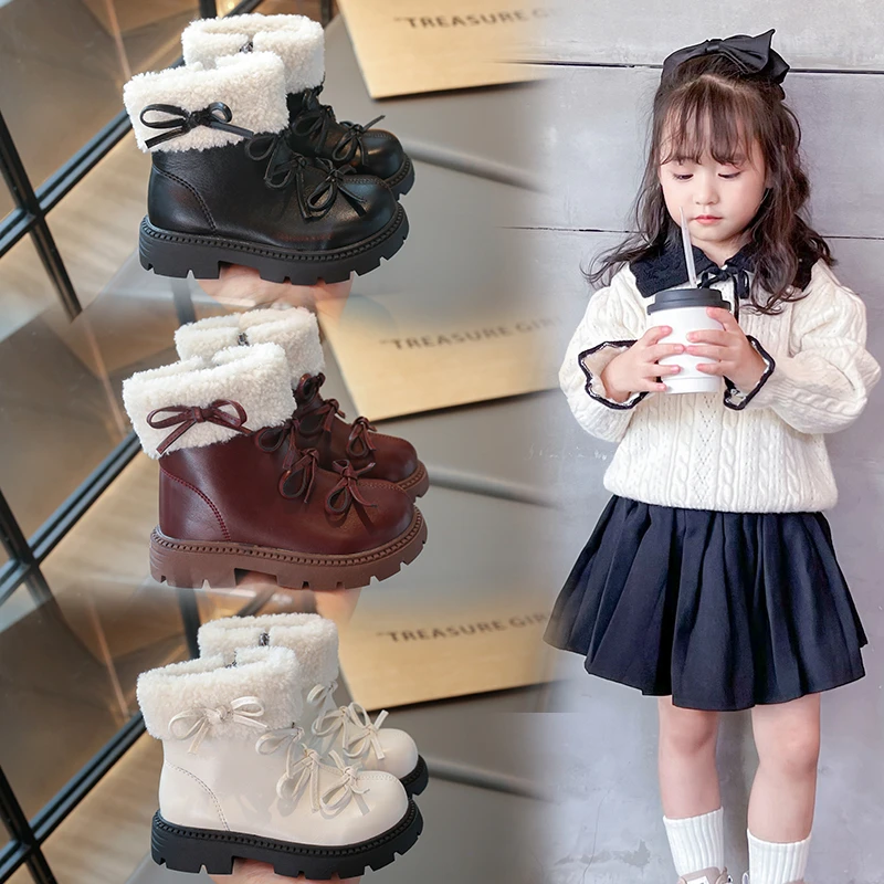 2024年冬季新款加绒保暖儿童潮流低筒靴时尚蝴蝶结马丁靴 5583 TY