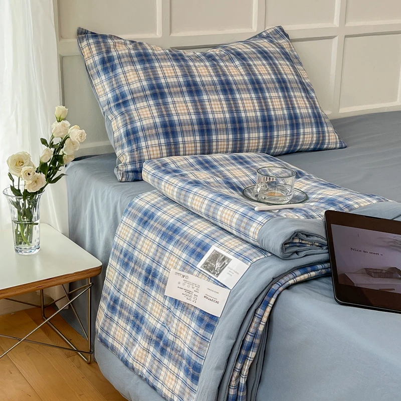 【牧之家】夏凉被水洗棉纯棉柔软透气简约格子凉感机洗学生宿舍