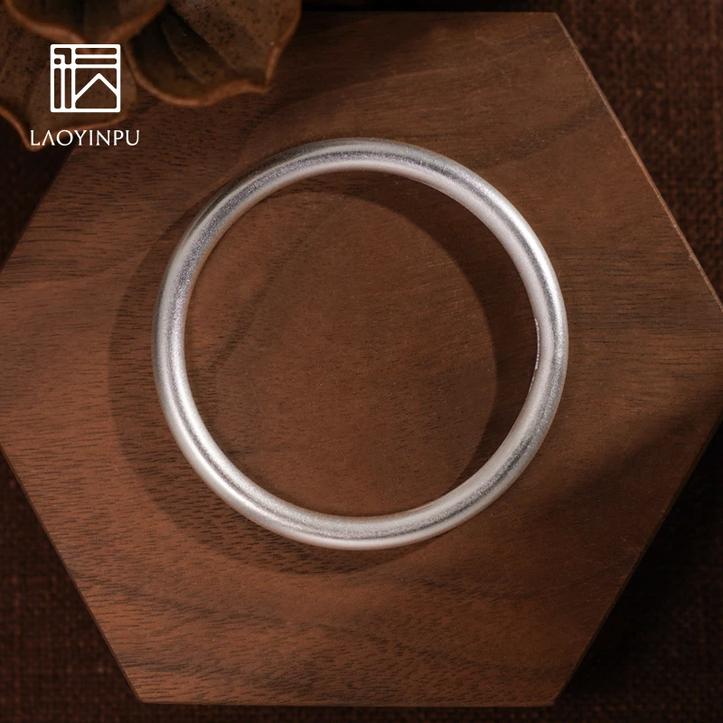 足银手镯 吴越老银铺 足银9999纯银手镯古法银镯素圈镯子实心简约