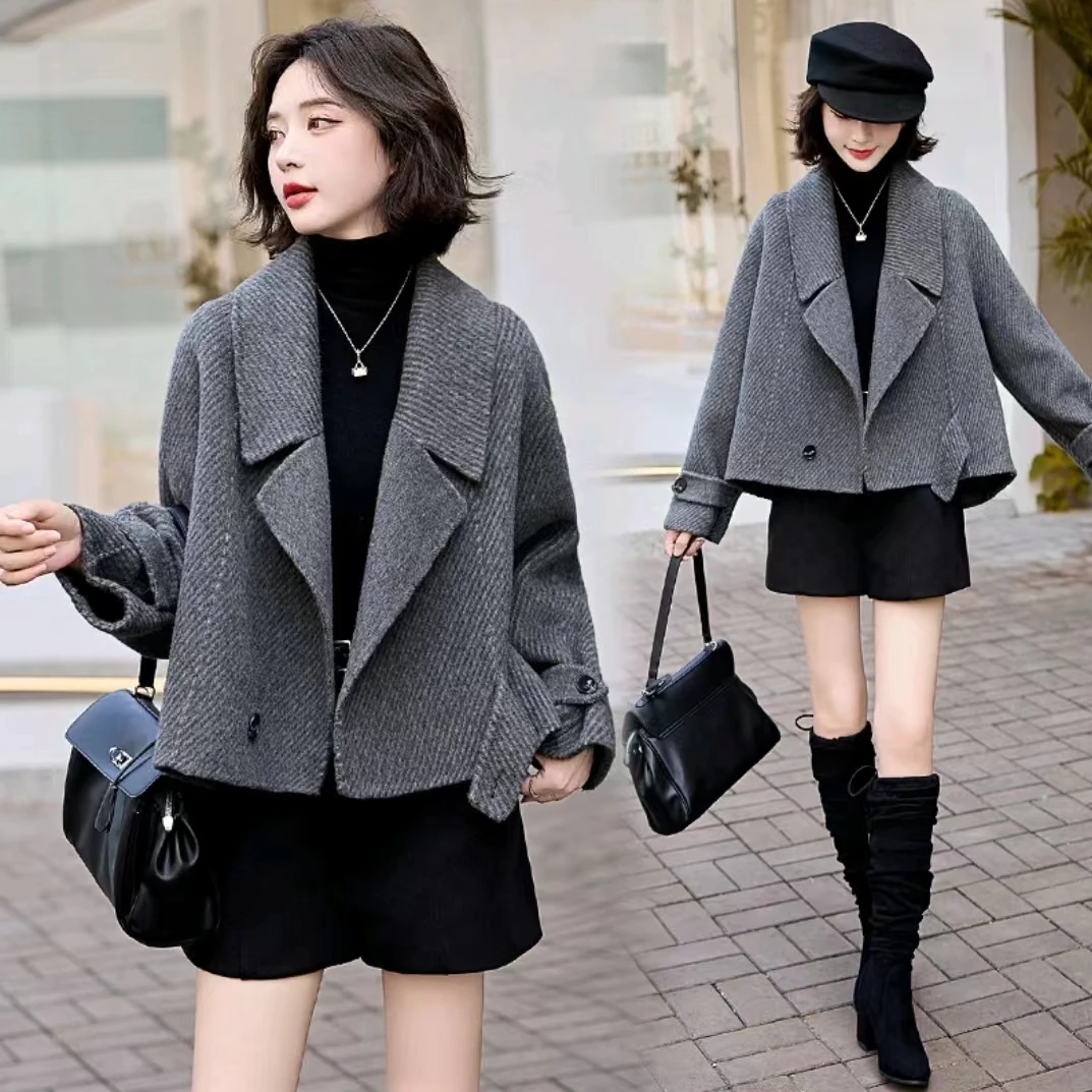 秋冬女装新款双面羊绒大衣女短款小个子羊毛呢子气质宽松外套