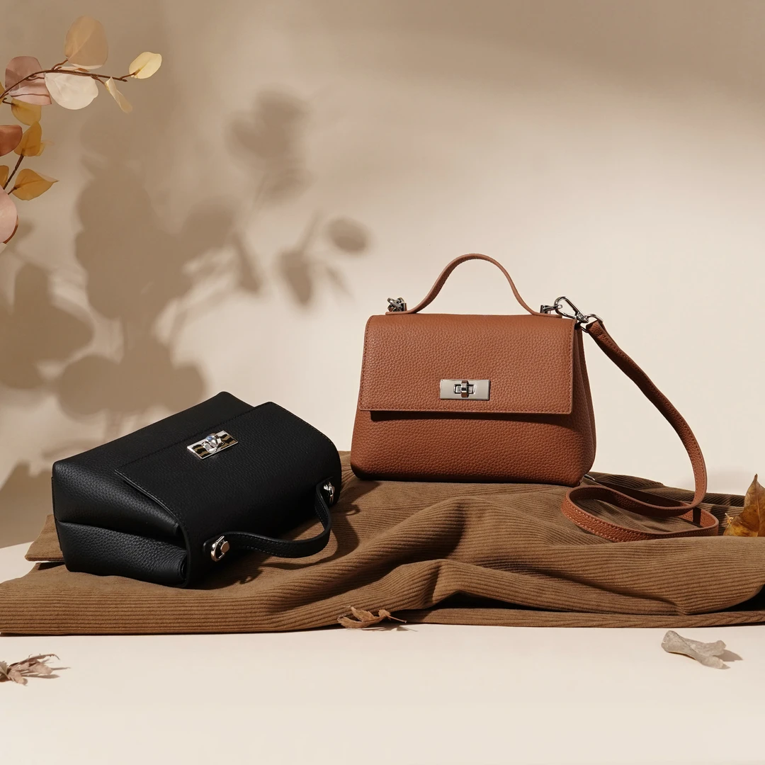 岩牛原创设计真皮手提包简约单肩女士斜挎包头层牛皮翻盖凯丽包